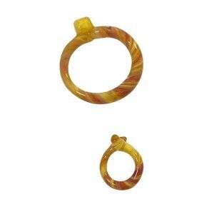 Handcrafted Art Glass Ring and Pendant With Swirled Yellow & Orange Design